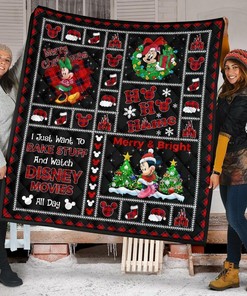 Merry Christmas Minnie Xmas Disney Fan Quilt Bedding Set Bedroom Decor, Gifts for Family