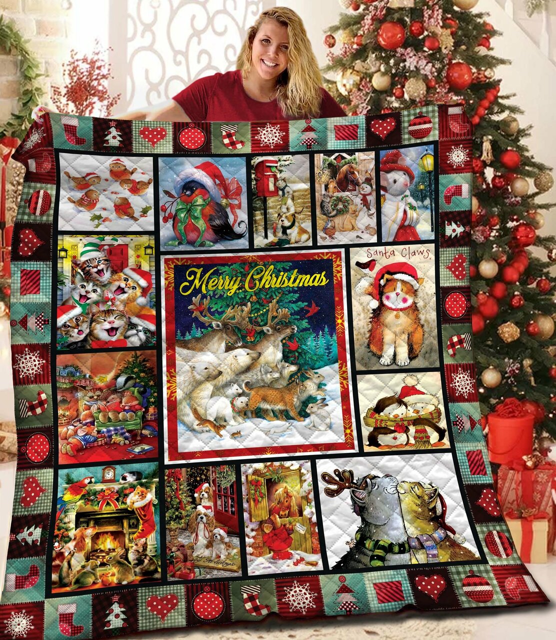 Merry Christmas Quilt Bedding Set Bap - Personalized Bedroom Decor for Home Decoration and Family Gifts
