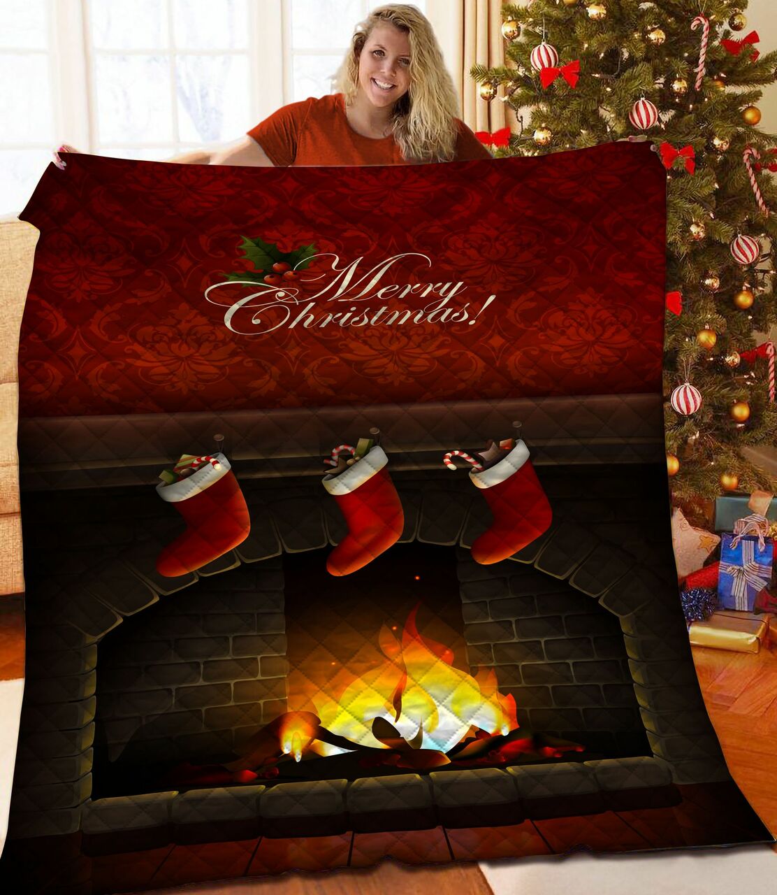 Merry Christmas Quilt Bedding Set Bau - Personalized Bedroom Decor for Home Decoration and Family Gifts