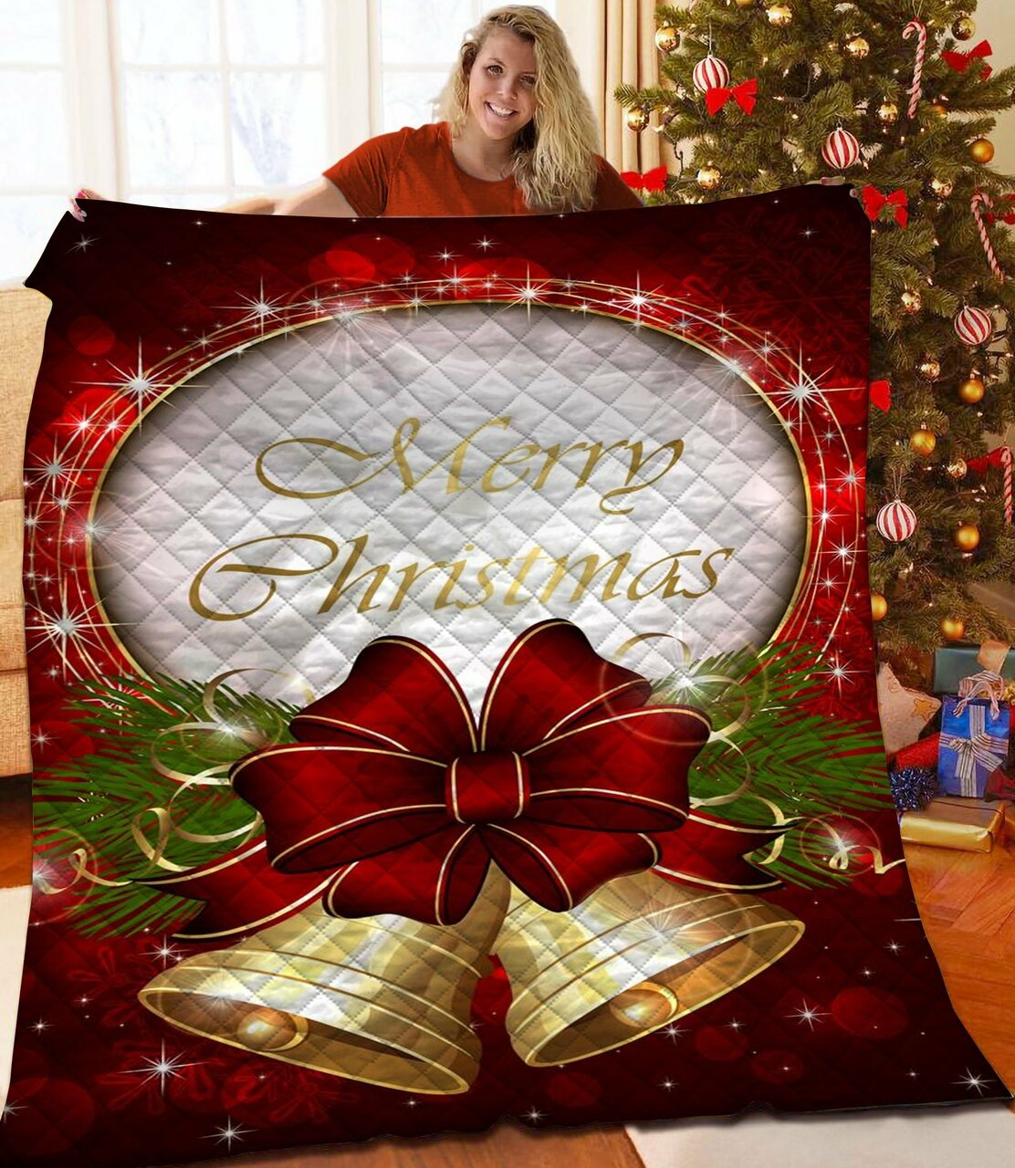 Merry Christmas Quilt Bedding Set Baz - Personalized Bedroom Decor for Home Decoration and Family Gifts