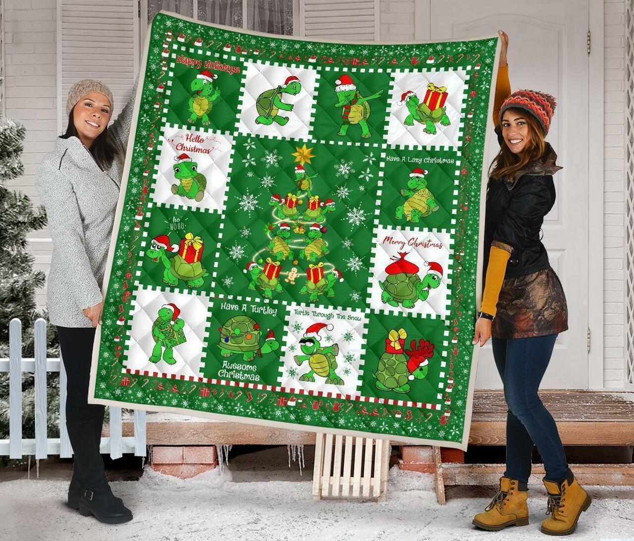 Merry Xmas Turtle Funny Xmas Gift Turtle Lover Quilt Bedding Set Bedroom Decor, Gifts for Family