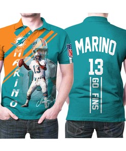Miami Dolphins Dan Marino 13 Go Fins Signature 3D Printed Gift For Miami Dolphins Fan Polo Shirt