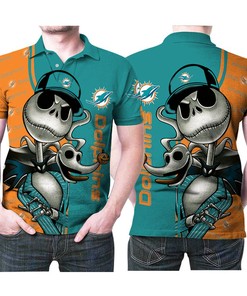 Miami Dolphins Jack Skellington Halloween 3D Printed Gift For Miami Dolphins Fan Polo Shirt