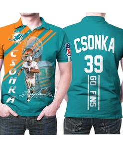 Miami Dolphins Larry Csonka 39 Go Fins Signature 3D Printed Gift For Miami Dolphins Fan Polo Shirt