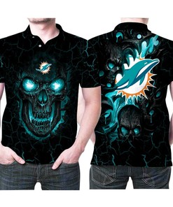 Miami Dolphins Lava Skulls Tiger 3D Printed Gift For Miami Dolphin Fan Polo shirt