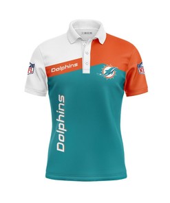 Miami Dolphins Women's Button Up Polo Shirt Gifts for Fans