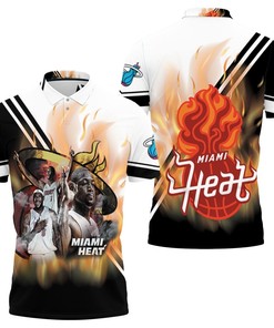 Miami Heat Big Three Chris Bosh Lebron James Dwyane Wade On Fire For Fan Polo Shirt