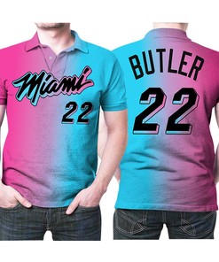 Miami Heat Jimmy Butler 22 Nba 2020 City Edition Split Pink Blue Jersey Polo Shirt