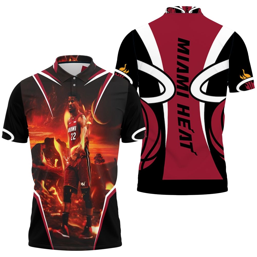Miami Heat Jimmy Butler 22 Walk On Fire For Fan Polo Shirt