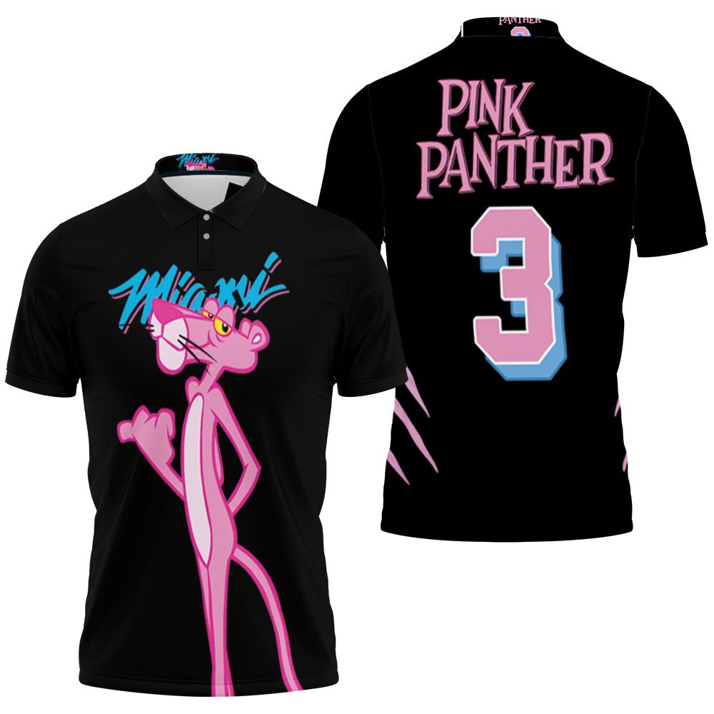 Miami Heat Pink Panther 3 2021 Collection Black Jersey Inspired Style Polo Shirt
