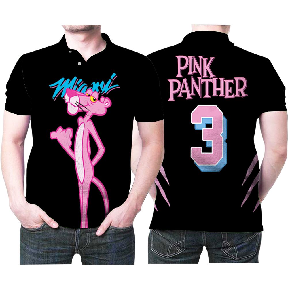 Miami Heat X Pink Panther 3 2021 Collection Black Jersey Inspired Style Polo Shirt