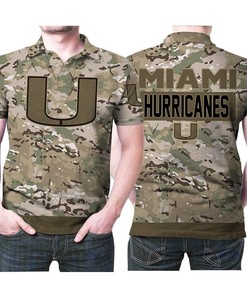Miami Hurricanes Logo Camo Pattern Us Flag 3D Printed Gift For Miami Hurricanes Fan Polo
