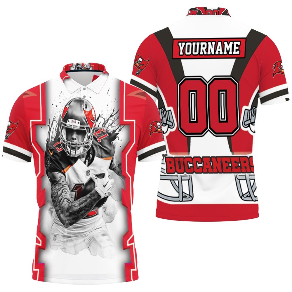 Mike Evans 13 Tampa Bay Buccaneers Nfc South Champions Super Bowl 2021 Black And White Polo Shirt