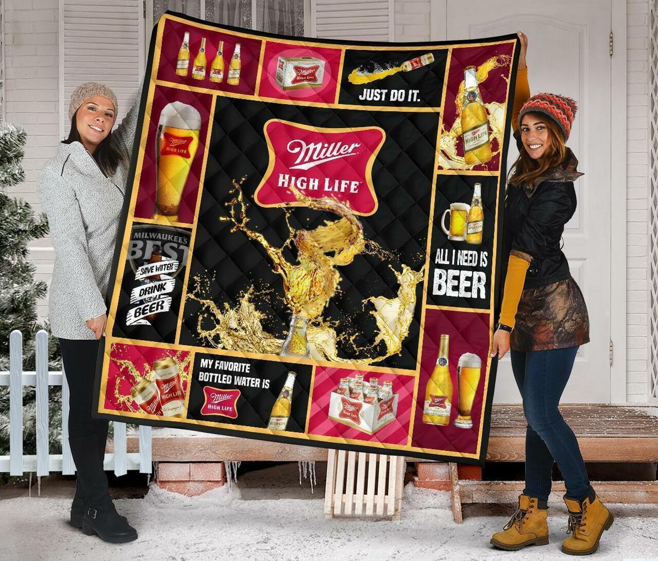 Miller High Life All I Need Is Beer Gift Idea Quilt Bedding Set Bedroom Decor, Gifts for Family