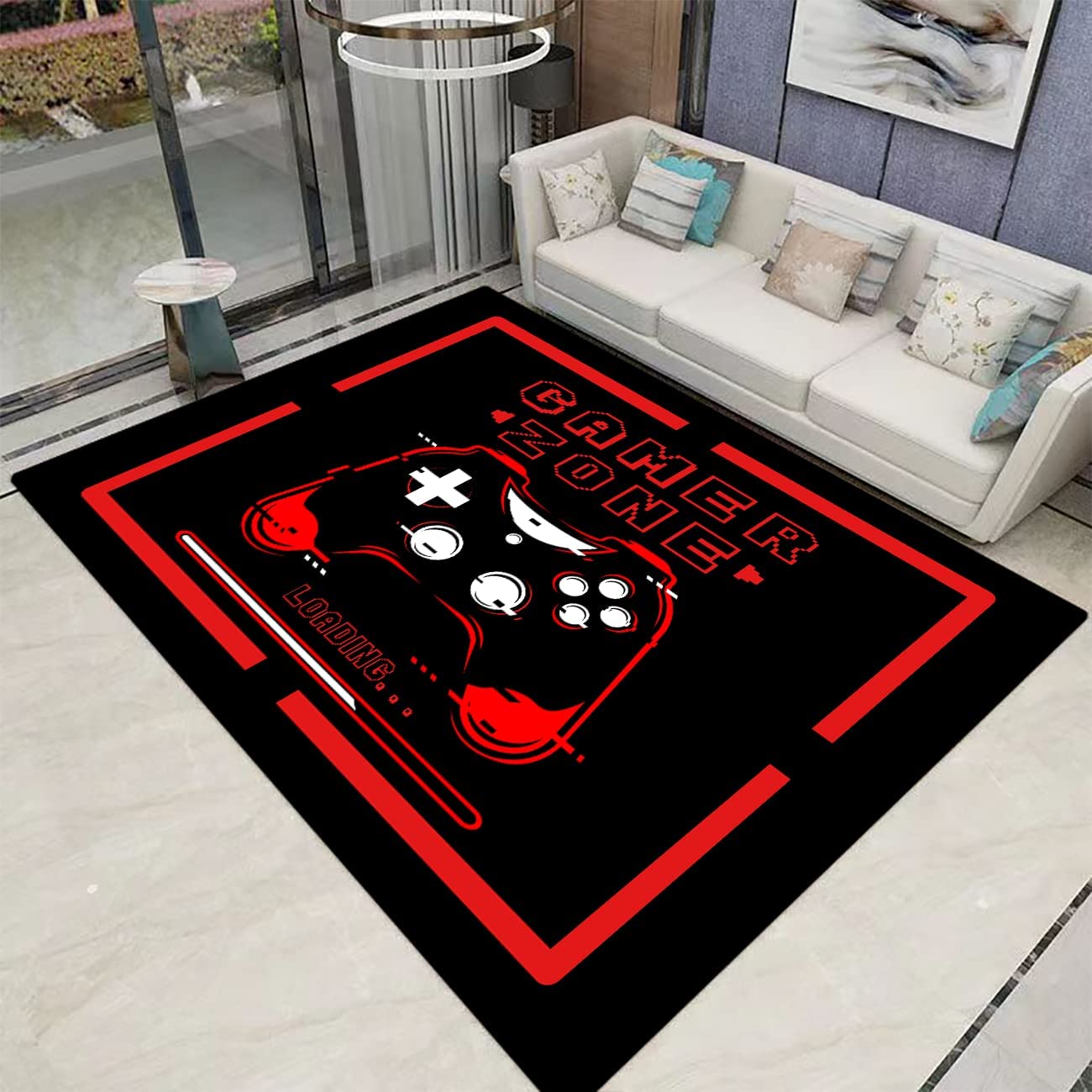 Modern Gamer Gaming Video Game Controller Art Area Rug for Living Room, Bedroom - Non-Slip, Suitable for Playing Room