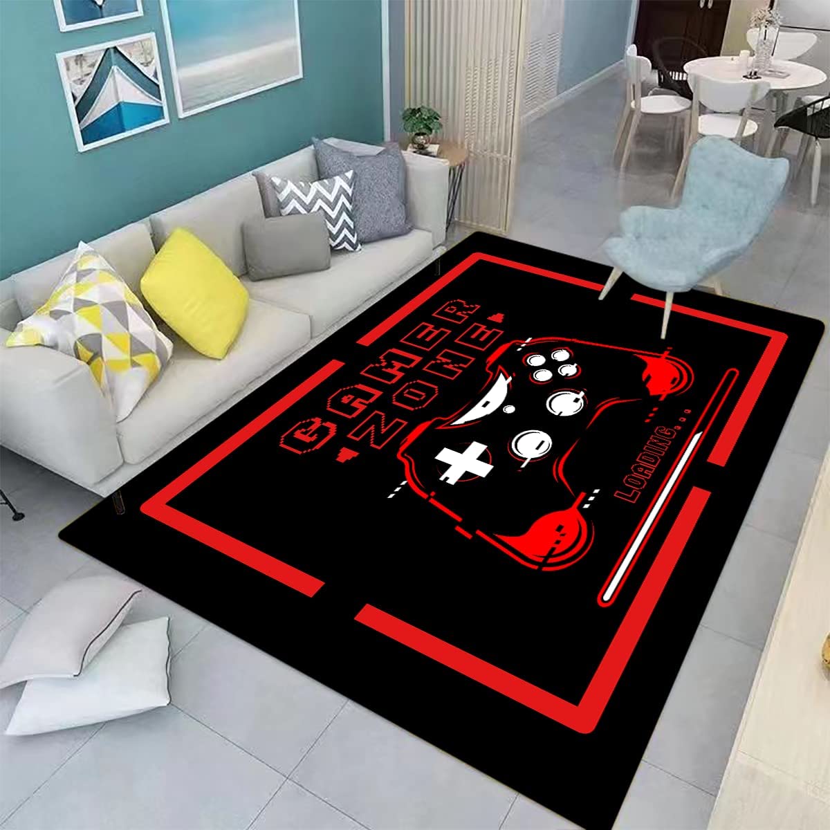 Modern Gamer Gaming Video Game Controller Art Area Rug for Living Room, Bedroom - Non-Slip, Suitable for Playing Room - Image 2
