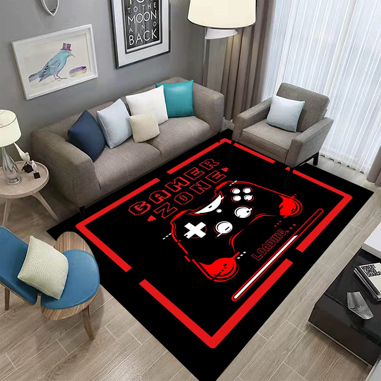 Modern Gamer Gaming Video Game Controller Art Area Rug for Living Room, Bedroom - Non-Slip, Suitable for Playing Room - Image 4