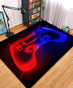 Modern Gaming Area Rug for Kids Room with Blue Game Controller Print