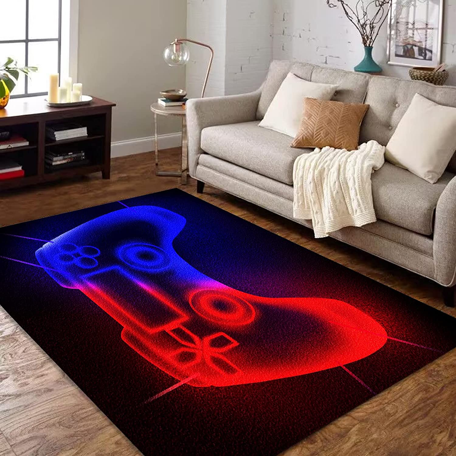 Modern Gaming Area Rug for Kids Room with Blue Game Controller Print - Image 3
