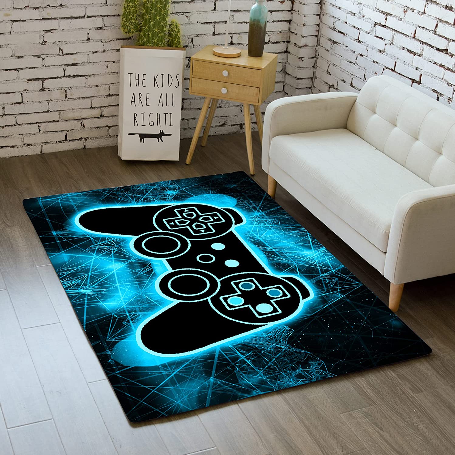 Modern Gaming Video Game Area Rugs, Cool Tech Style Gamer Controller Gamepad Pattern Area Rug Floor Carpet