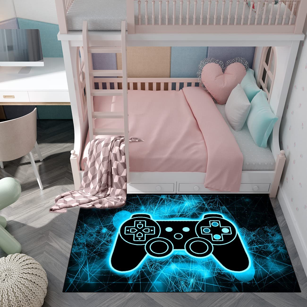 Modern Gaming Video Game Area Rugs, Cool Tech Style Gamer Controller Gamepad Pattern Area Rug Floor Carpet - Image 3