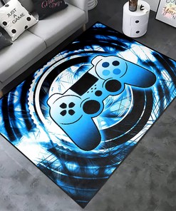 Modern Video Game Area Rug - Printed Gamepad Controller Floor Mat - Non-Slip Carpet for Room Decor