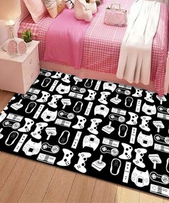 Modern Video Game Area Rug with Cool Gamepad Controller Pattern, Non-Slip Carpet for Living Room Bedroom