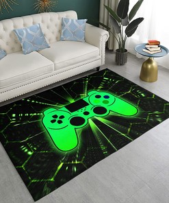Modern Video Game Area Rug with Gamepad Controller Design, Non-Slip Carpet for Living Room Bedroom Playing Room