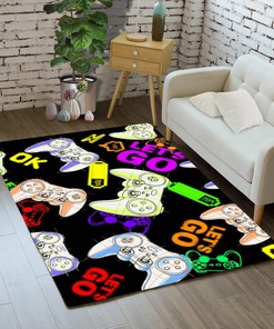 Modern and Cool Gaming Area Rug for Boys Bedroom - Manga Style Gamer Home Decor Carpet - Soft Throw Rug