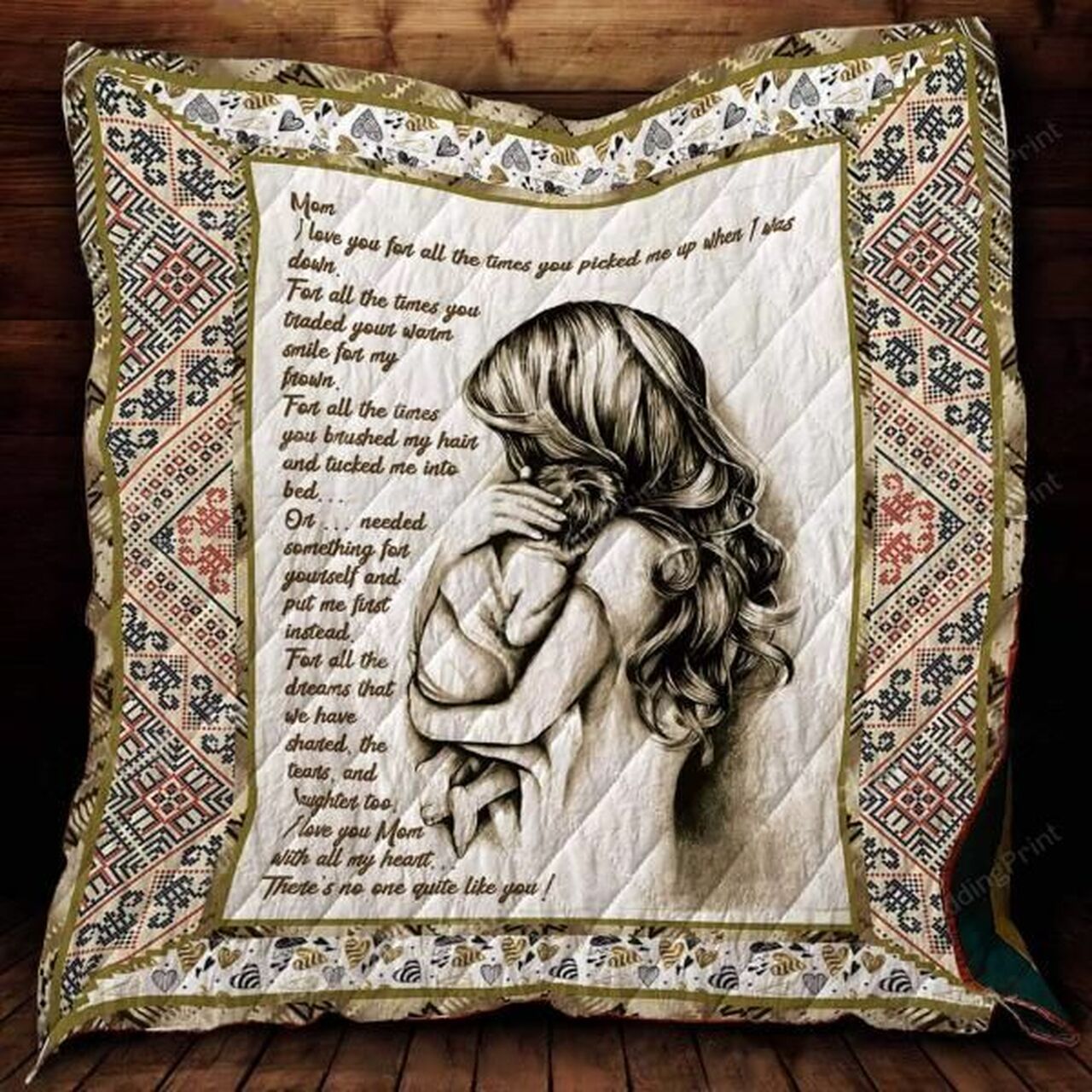 Mom I Love You With All My Heart Quilt Bedding Set Blanket Bedroom Decor, Gifts for Family