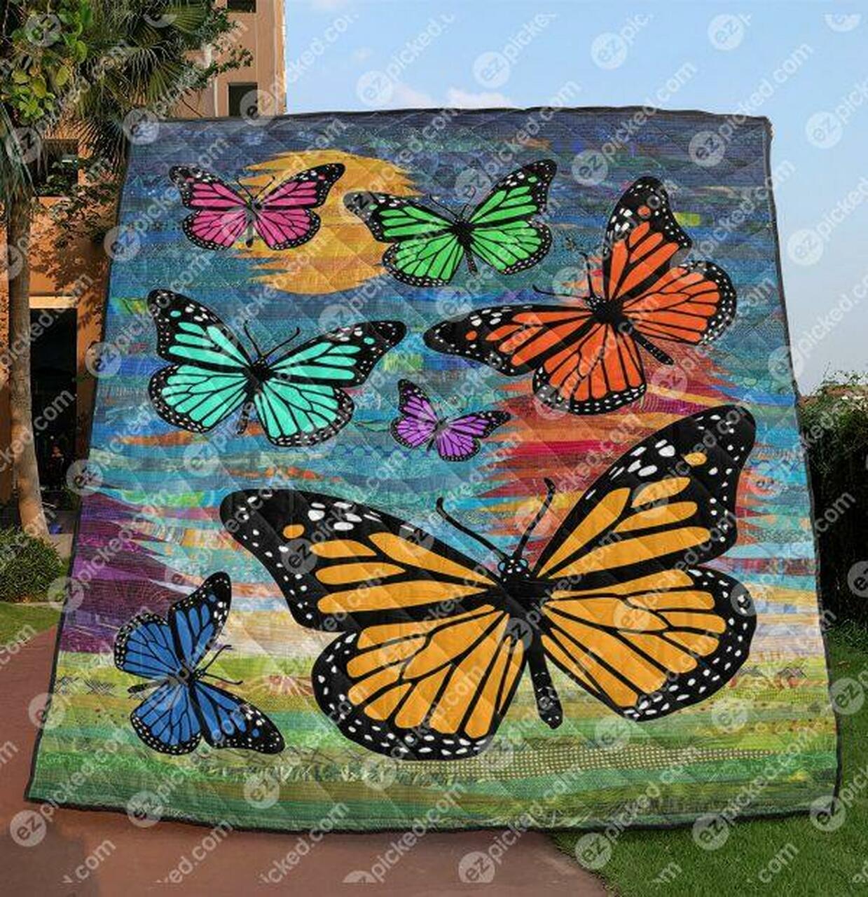 Monarch Butterfly Personalized Quilt Blanket Bedding Set for Home Decoration and Gifts for Family
