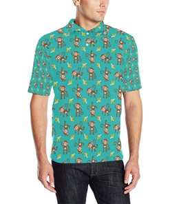 Monkey Banana Design Themed Print Men Polo Shirt