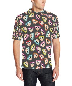 Monkey Head Design Themed Print Men Polo Shirt