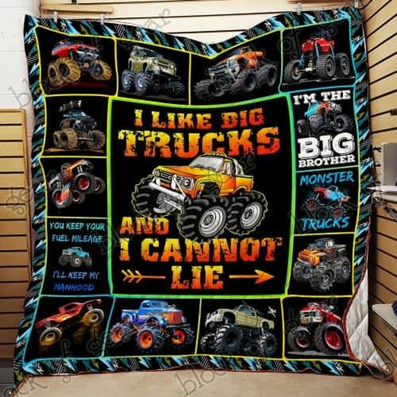 Monster Truckin' with Quilt Bedding Set Blanket, Great for Bedroom Decor and Family Gifts