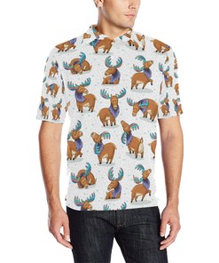 Moose Cute Pattern Print Design 01 Men Polo Shirt