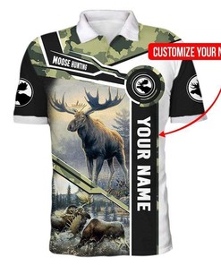 Moose Hunting Camo Custom Name Polo Shirt