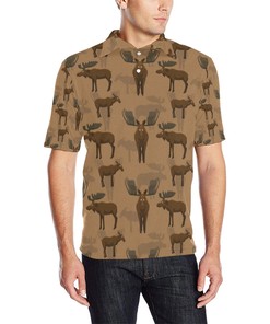 Moose Pattern Print Design 03 Men Polo Shirt