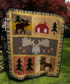 Moose Quilt Bedding Set Blanket for Bedroom Decor and Family Gifts