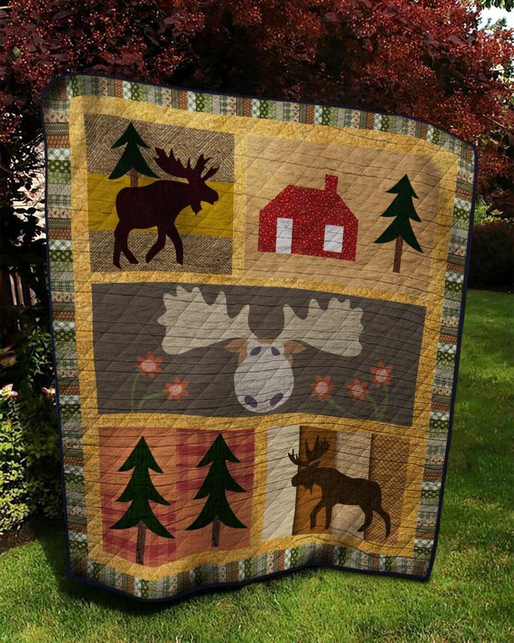 Moose Quilt Bedding Set Blanket for Bedroom Decor and Family Gifts