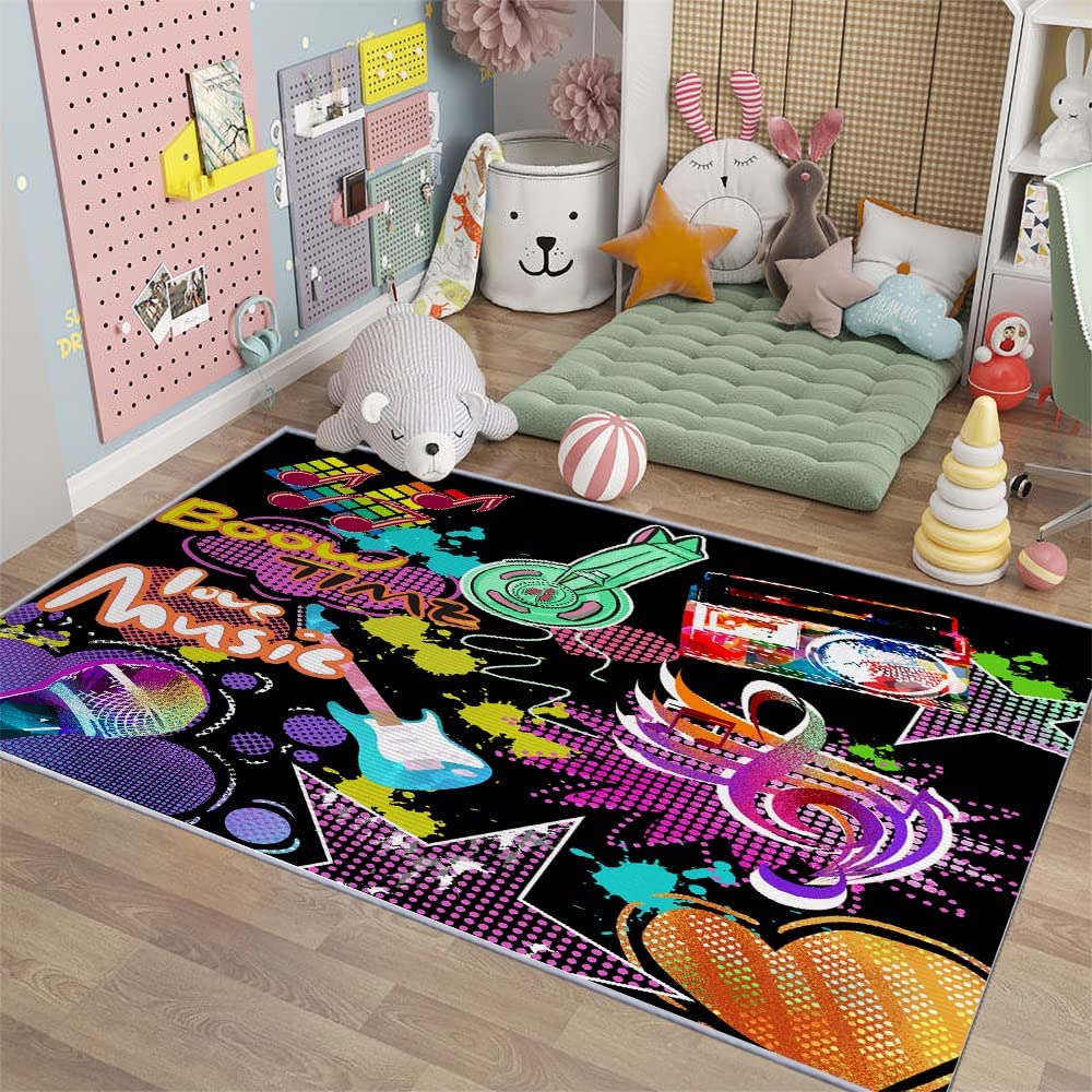 Music Lover's 3D Printed Guitar Rug for Home Decor - Non-Slip Comfy Floor Mat - Rectangle Area Rugs