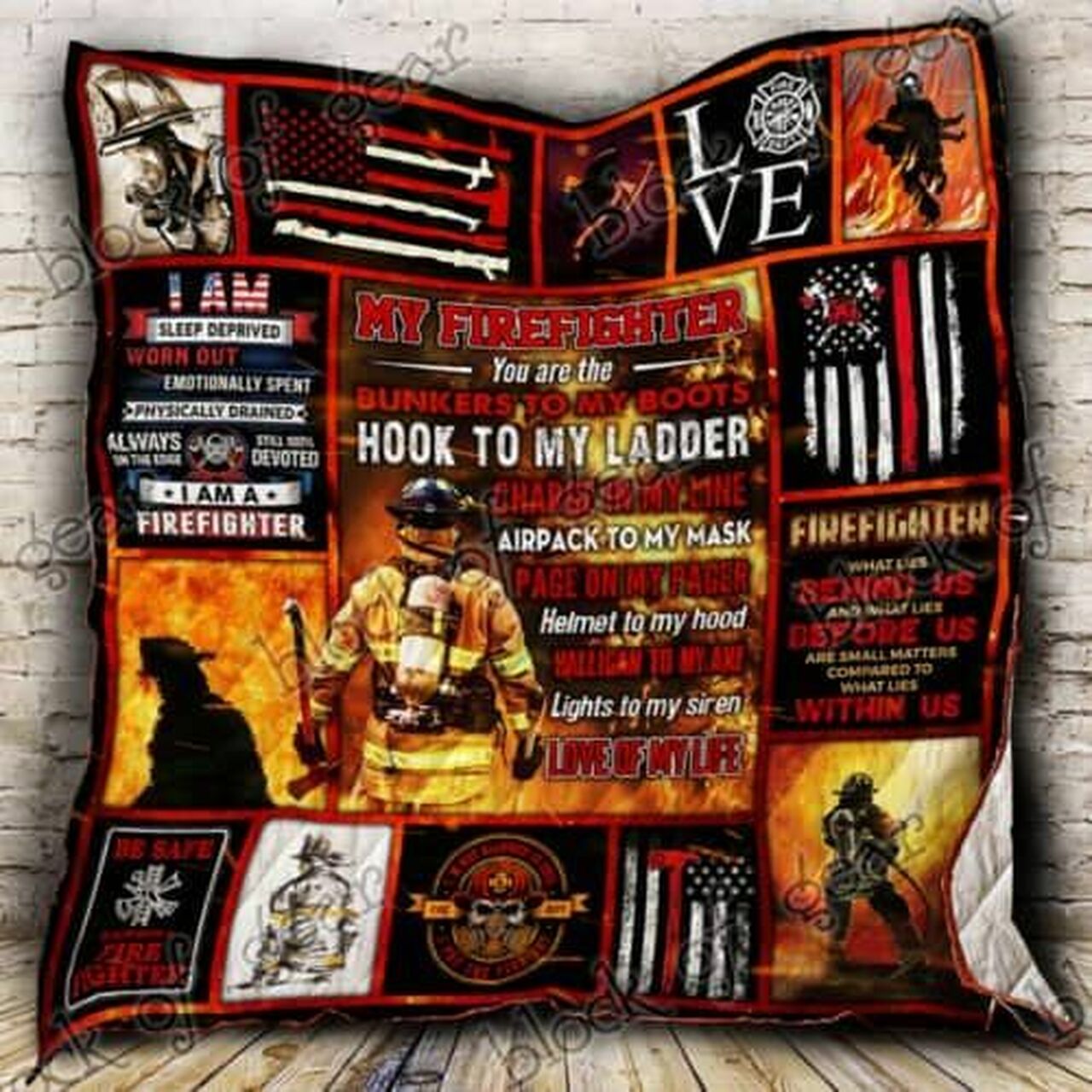 My Firefighter, Love Of My Life Quilt Bedding Set Blanket Bedroom Decor, Gifts for Family