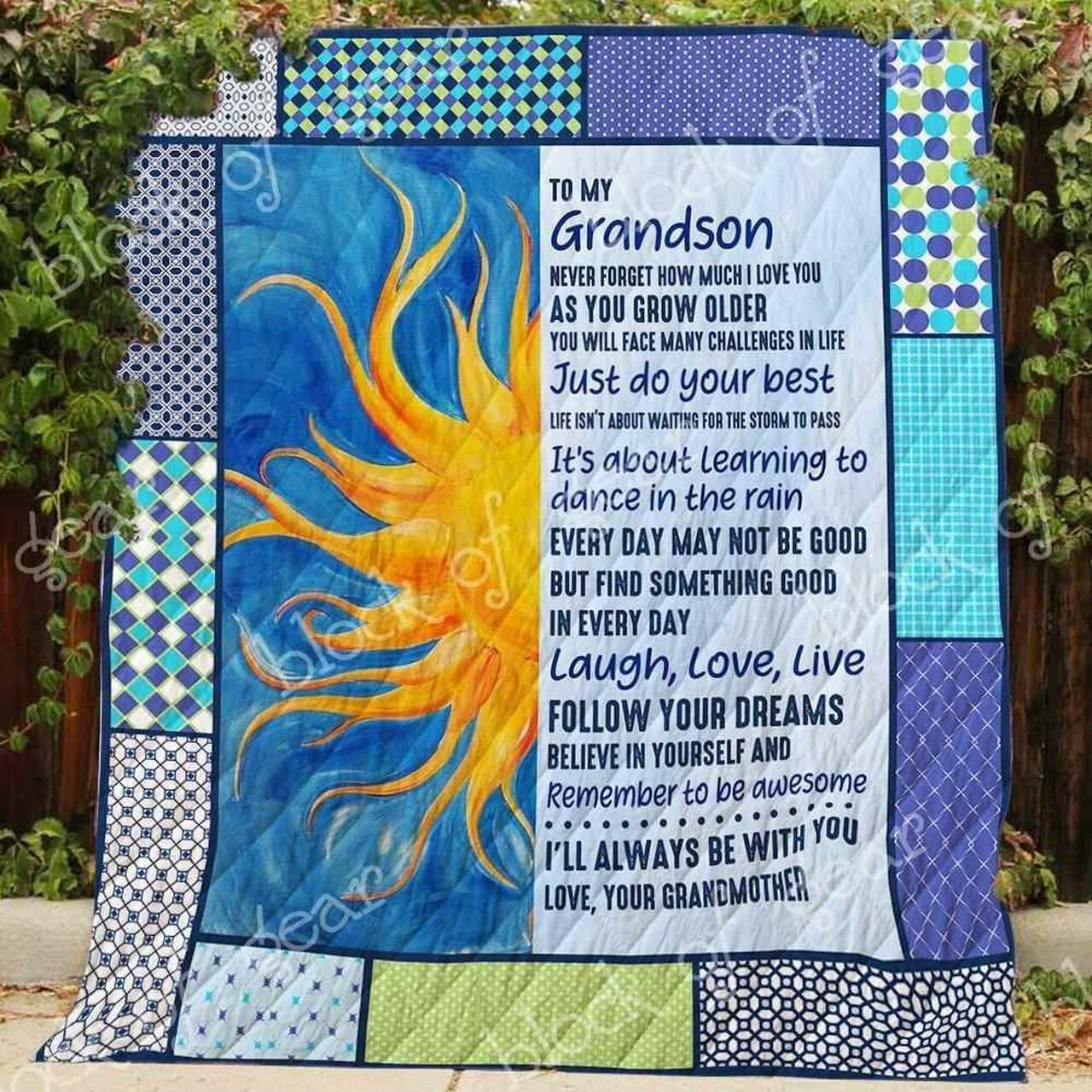My Grandson I Love You Blanket Quilt Bedding Set Bedroom Decor, Gifts for Family