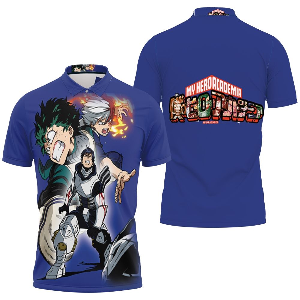 My Hero Academia Todoroki Shouto Midoriya Izuku Fire Iida Fighting For Fan Polo Shirt