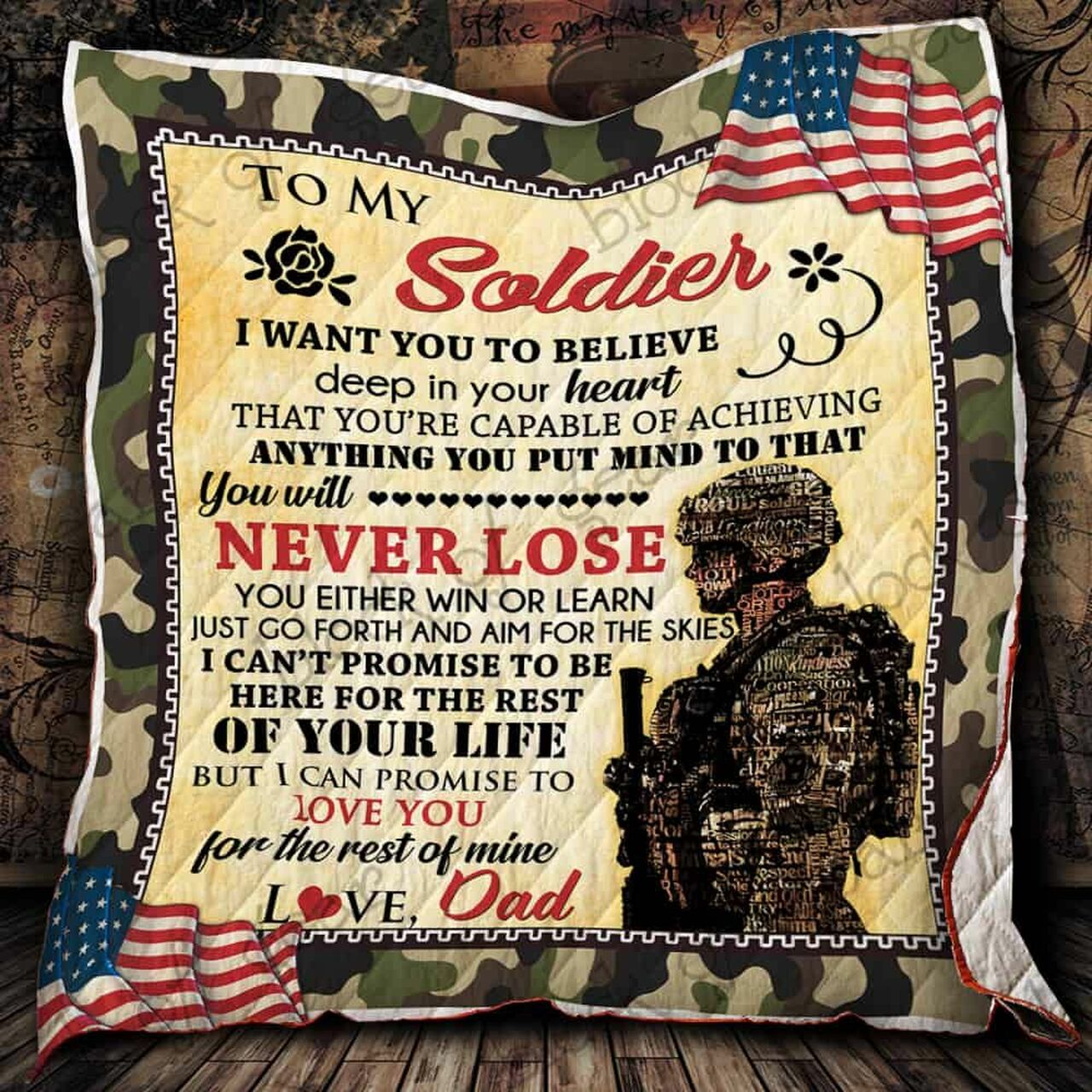 My Soldier, I Love You From Dad Quilt Bedding Set Blanket Bedroom Decor, Gifts for Family