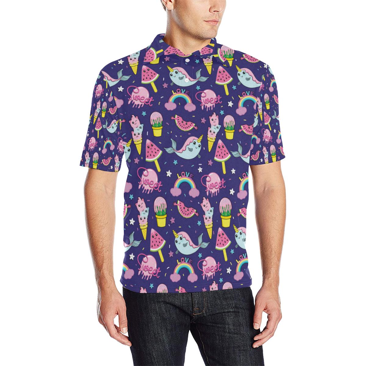 Narwhal Cute Pattern Print Design 02 Men Polo Shirt