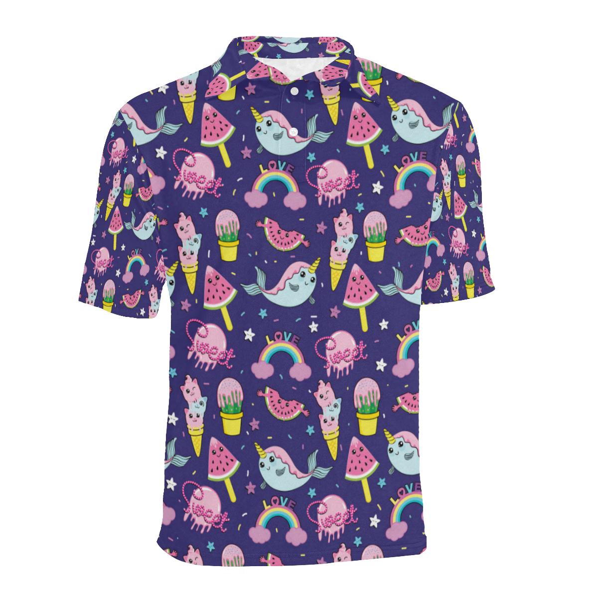 Narwhal Cute Pattern Print Design 02 Men Polo Shirt - Image 2