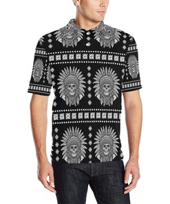 Native American Indian Skull Men Polo Shirt