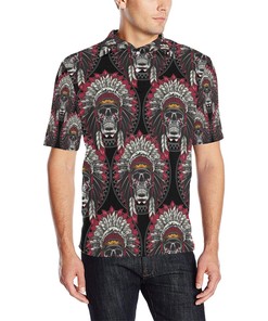 Native Indian Skull Men Polo Shirt
