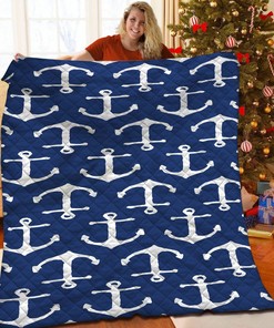 Nautical Themed Anchor Quilt Bedding Set with Personalized Name Option, Ideal for Family Gifts