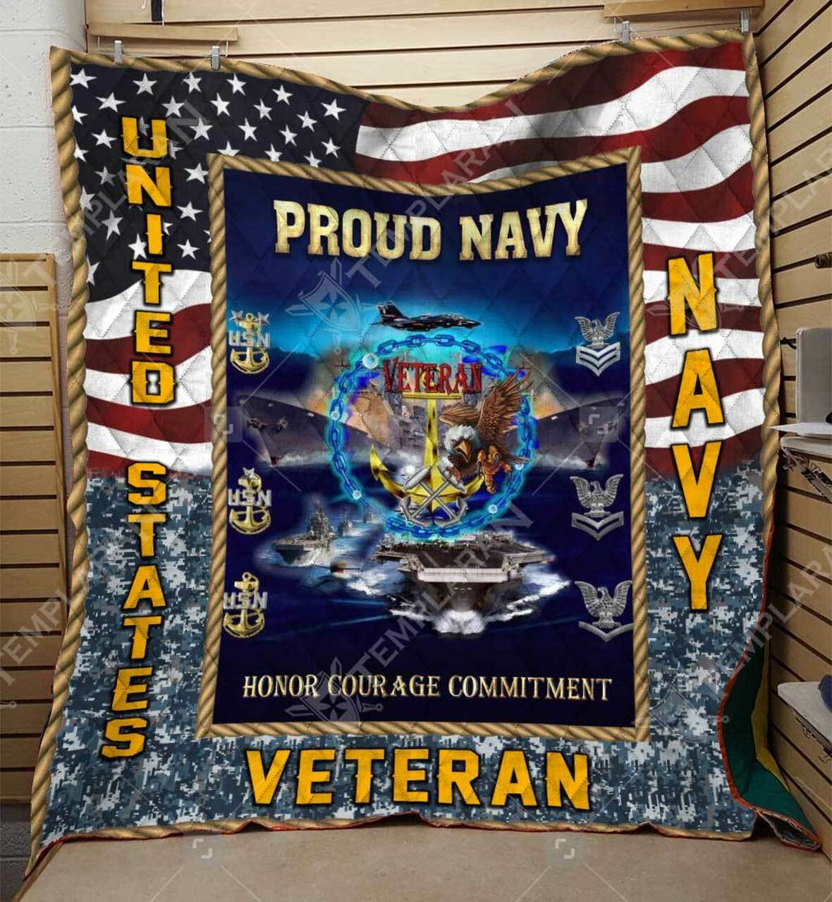Navy Veteran Blanket Quilt Bedding Set for Bedroom Decor and Family Gifts